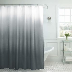 Creative Home Ideas – Textured Fabric Shower Curtain Set | Includes 12 Easy Glide Metal Rings | Modern Bathroom Décor | Machine Washable | Measures 70” x 72” | Dark Grey Ombre