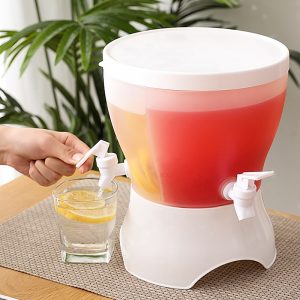 Three-Grid Cold Kettle with Faucet in Refrigerator, Rotating Drink Dispenser for Fridge, Fruit Teapot Lemonade Bucket Drink Containers